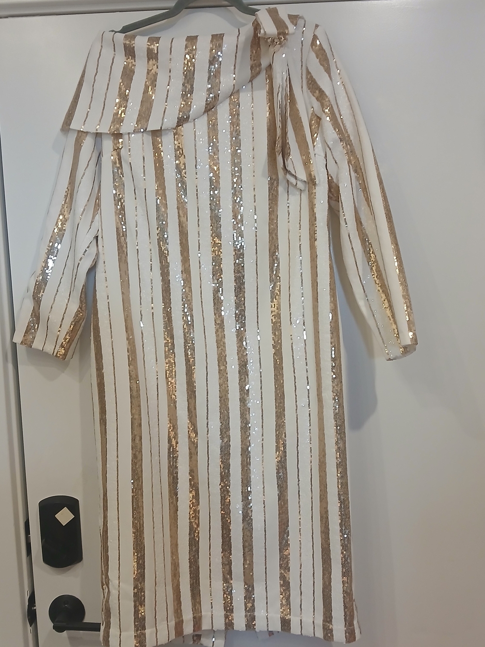 EY Boutique White & Gold Sequin Stripe Women's Dress